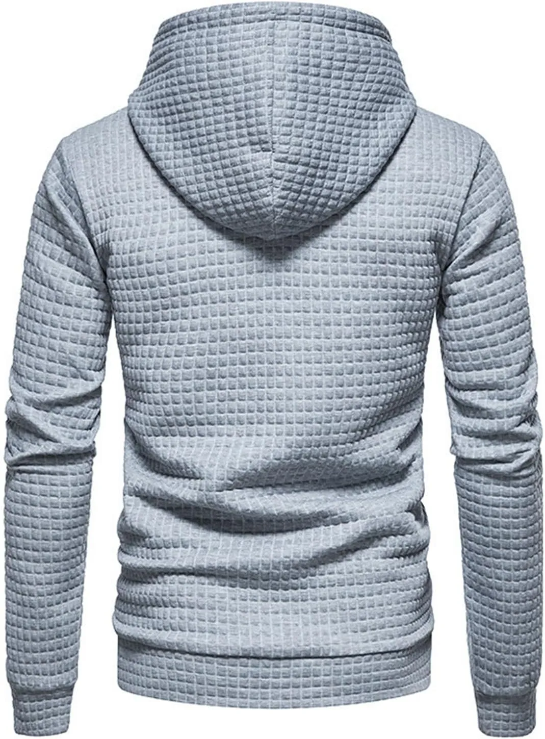 Mens Waffle Hoodie Plain Hooded Sweatshirts Casual Workout Spring Tee Long Sleeve Fashion Drawstring Top with Pocket
