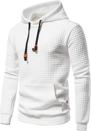 Mens Waffle Hoodie Plain Hooded Sweatshirts Casual Workout Spring Tee Long Sleeve Fashion Drawstring Top with Pocket