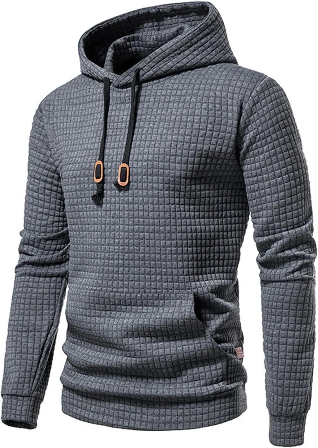 Mens Waffle Hoodie Plain Hooded Sweatshirts Casual Workout Spring Tee Long Sleeve Fashion Drawstring Top with Pocket