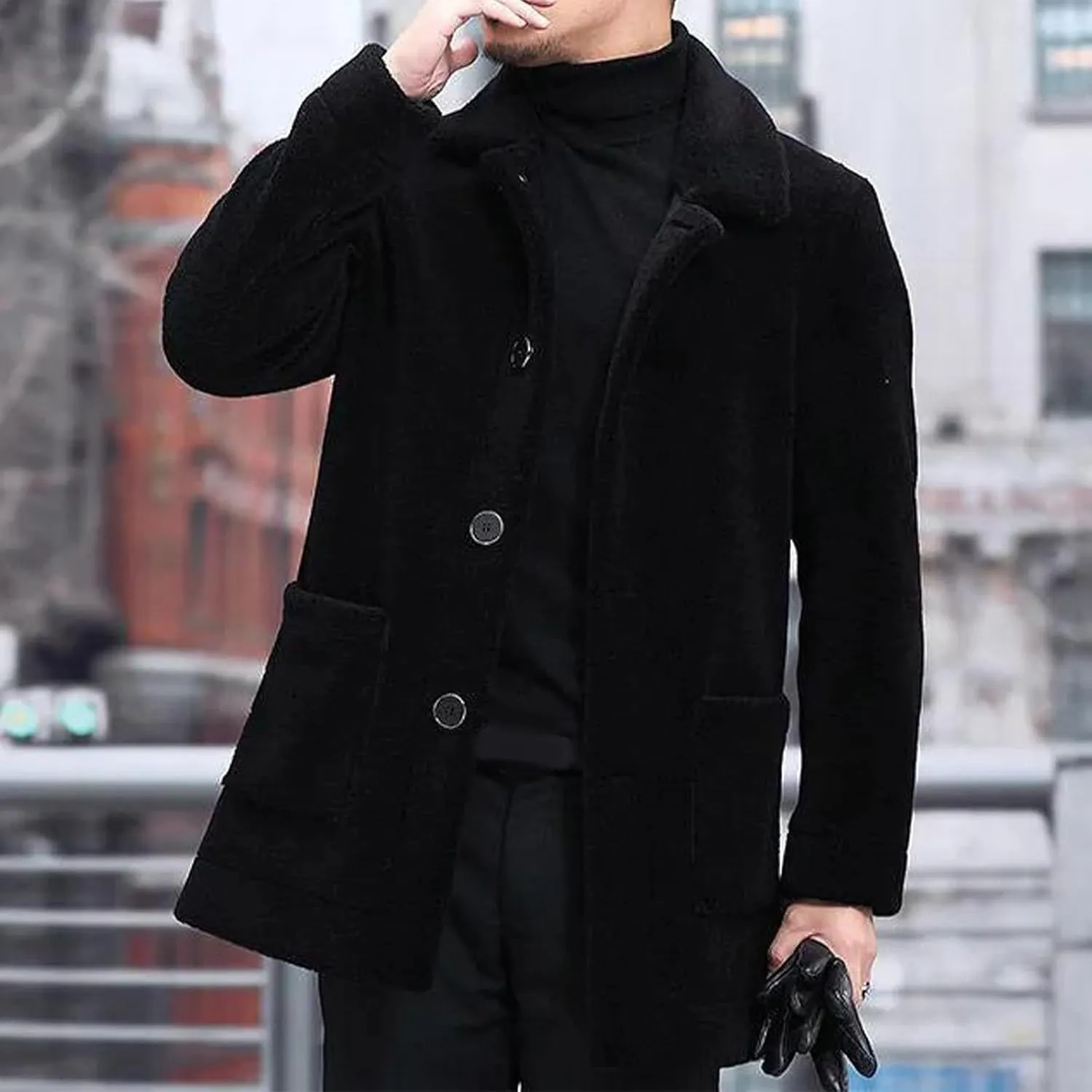 Men's Winter Coat Luxury Faux Fur Coats Long Thicken Overcoat Button Down Turn Collar Fluffy Cardigan Parka Jackets