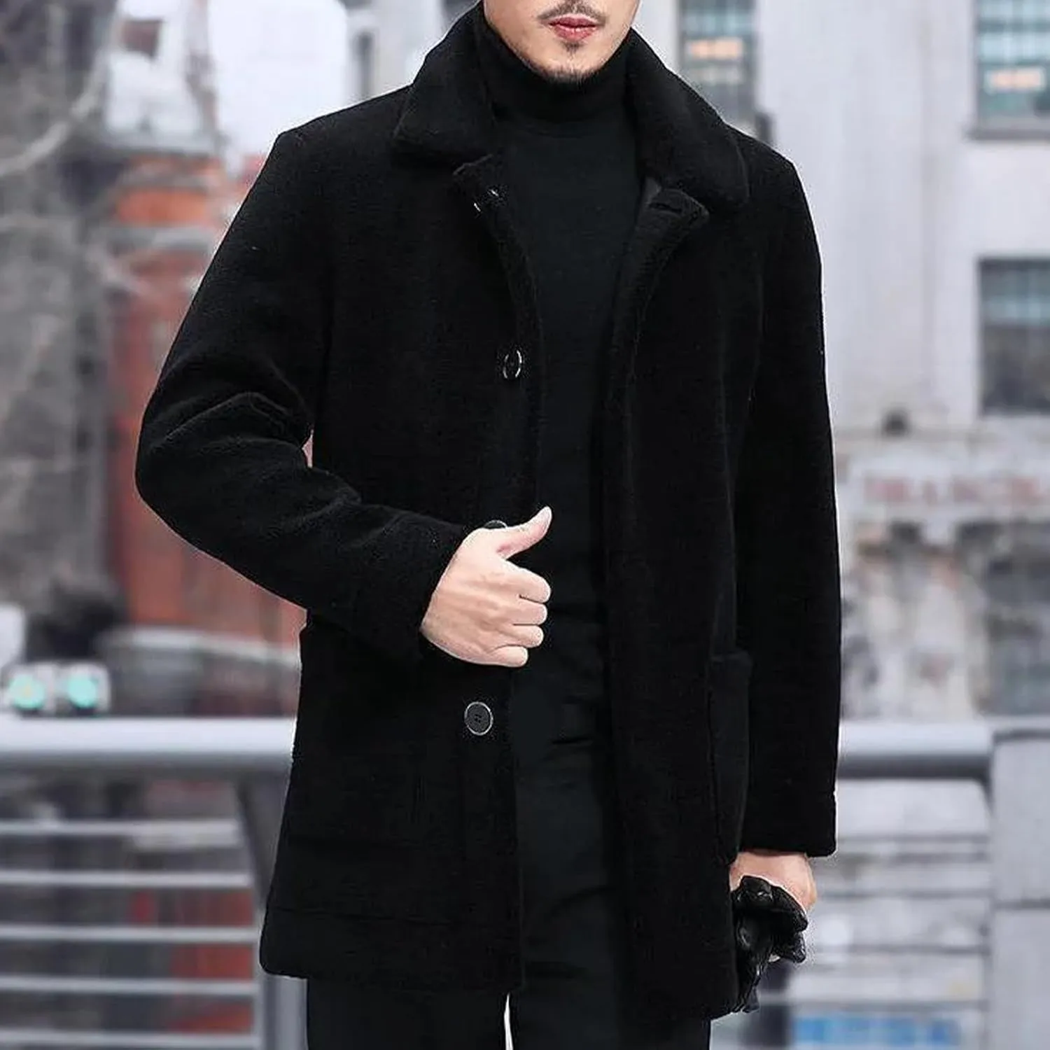 Men's Winter Coat Luxury Faux Fur Coats Long Thicken Overcoat Button Down Turn Collar Fluffy Cardigan Parka Jackets