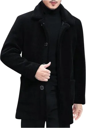 Men's Winter Coat Luxury Faux Fur Coats Long Thicken Overcoat Button Down Turn Collar Fluffy Cardigan Parka Jackets