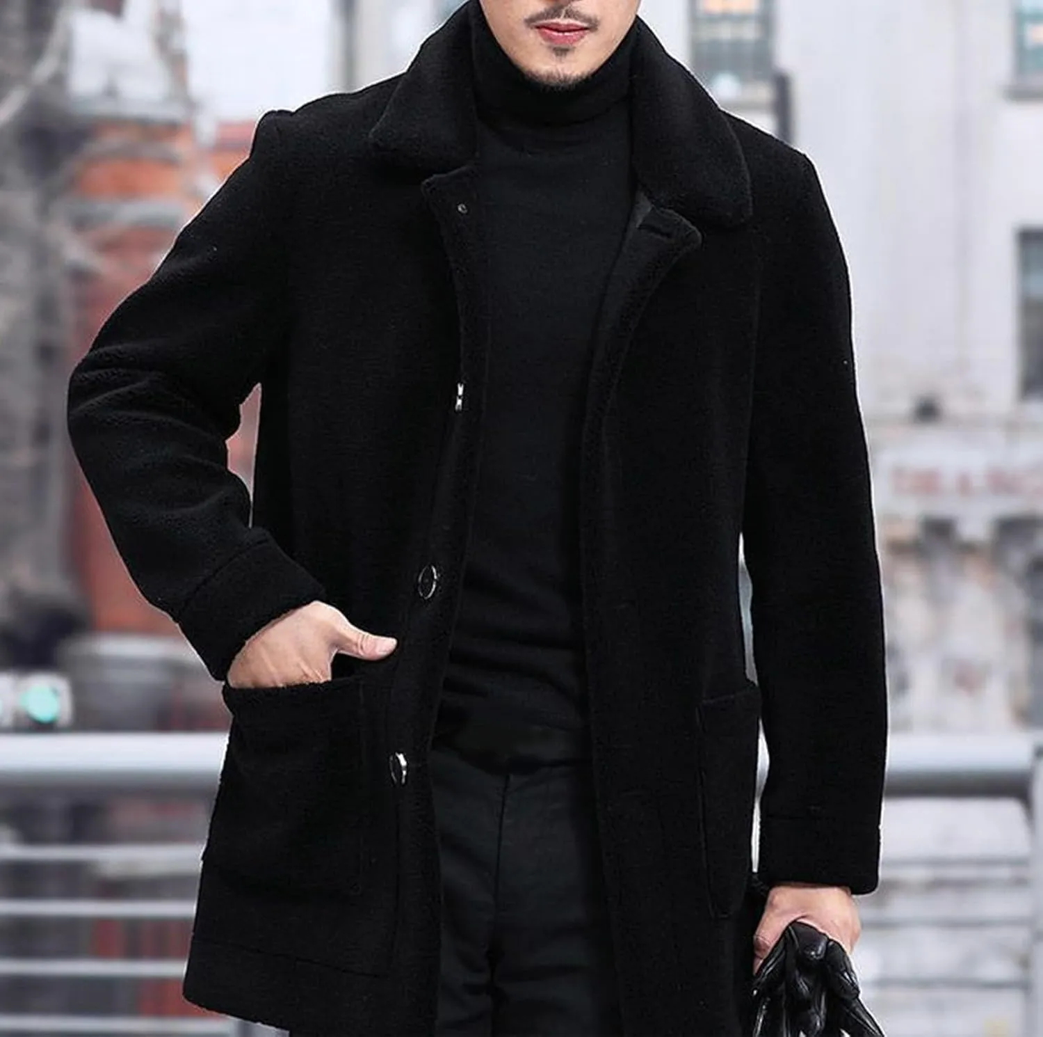 Men's Winter Coat Luxury Faux Fur Coats Long Thicken Overcoat Button Down Turn Collar Fluffy Cardigan Parka Jackets