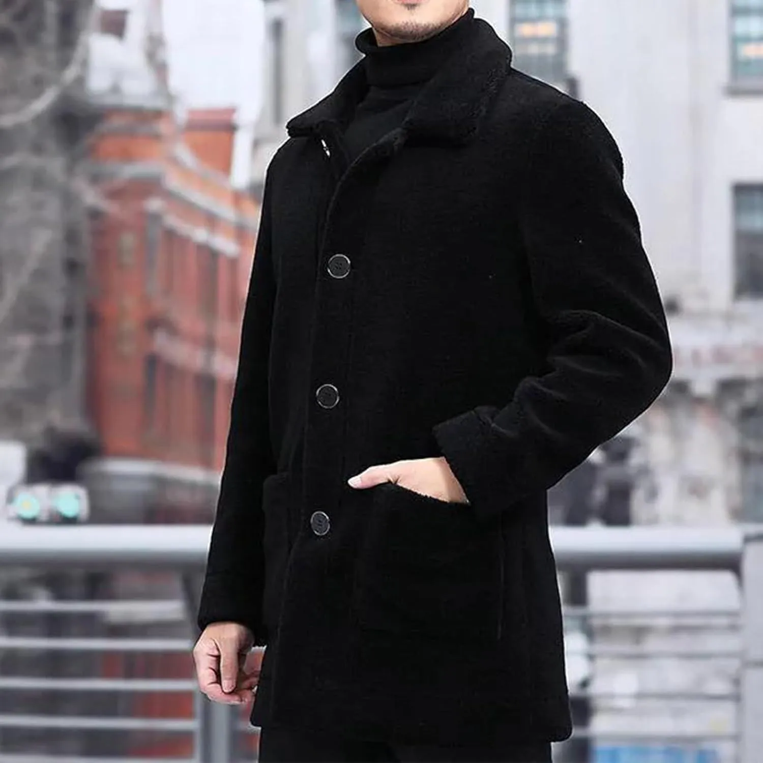 Men's Winter Coat Luxury Faux Fur Coats Long Thicken Overcoat Button Down Turn Collar Fluffy Cardigan Parka Jackets