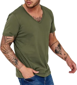 Men's Workout V Neck T Shirt Short Sleeve Breathable Stretch Athletic Training Muscle Shirt Moisture Wicking Gym Active Wear