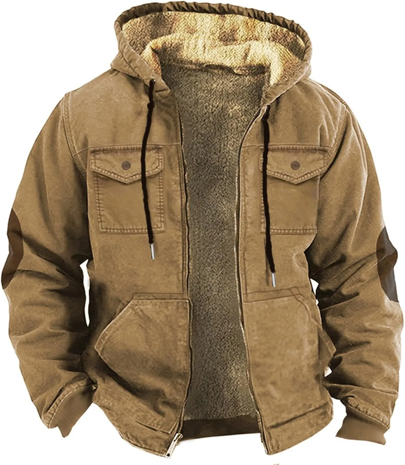 Mens Zip Up Hooded Jackets Loose Fit Lightweight Vintage Military Tactical Hoodie with Pockets Warm Fleece Sport Coat