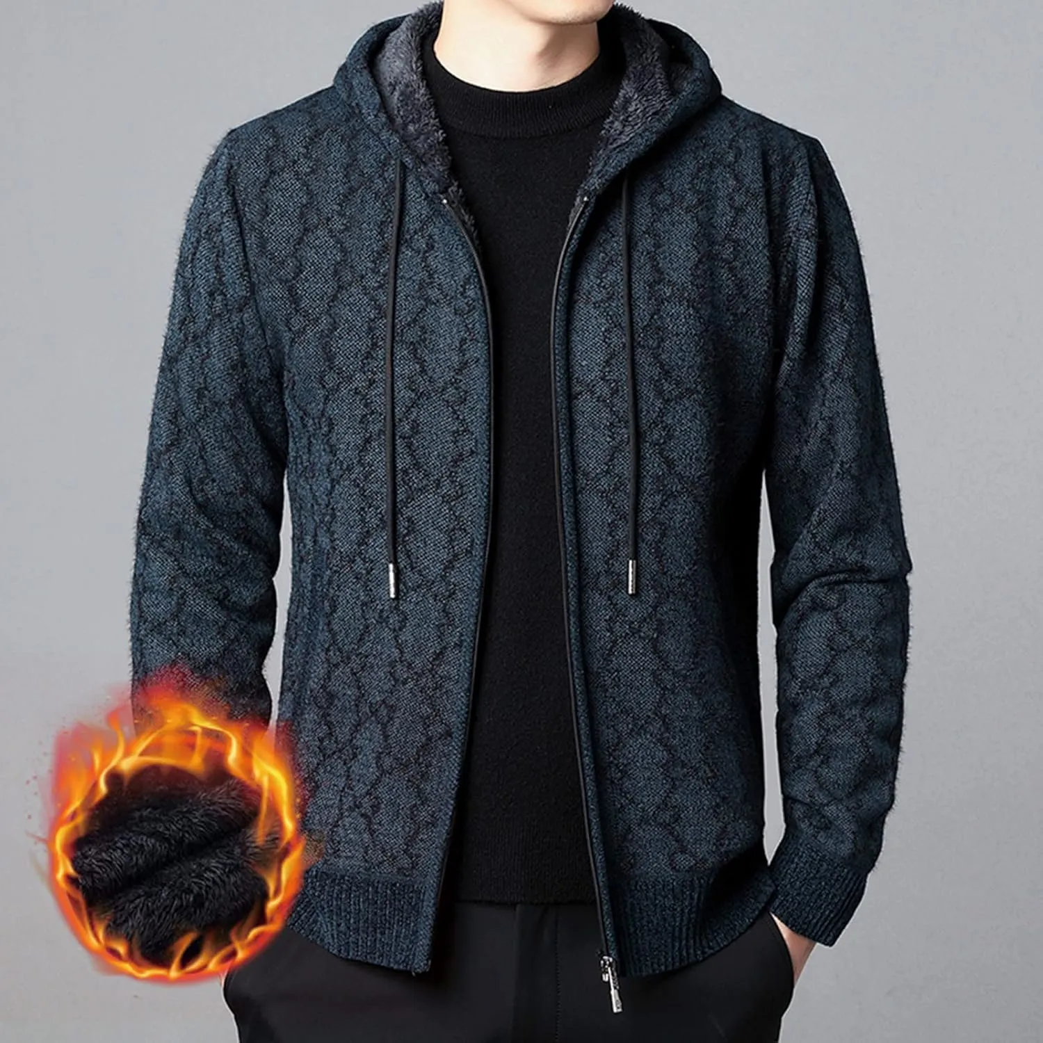 MIDOO Lightweight Golf Rain Jacket Men Knit Cardigan Sweater Slim Long Sleeve Hooded Sweatshirt Outdoor Winter Warm Jackets