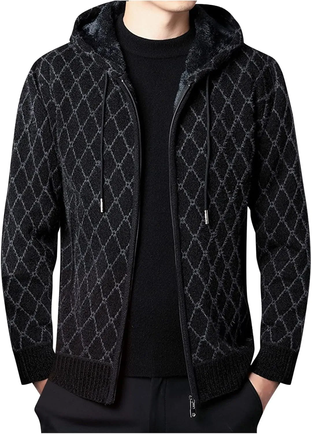 MIDOO Lightweight Golf Rain Jacket Men Knit Cardigan Sweater Slim Long Sleeve Hooded Sweatshirt Outdoor Winter Warm Jackets