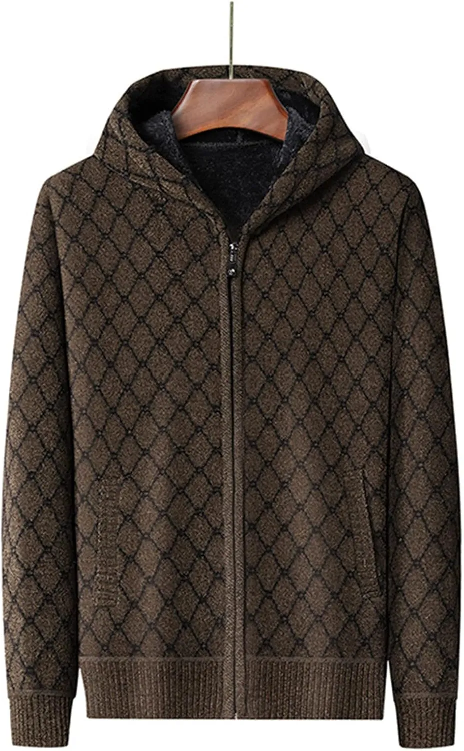 MIDOO Lightweight Golf Rain Jacket Men Knit Cardigan Sweater Slim Long Sleeve Hooded Sweatshirt Outdoor Winter Warm Jackets