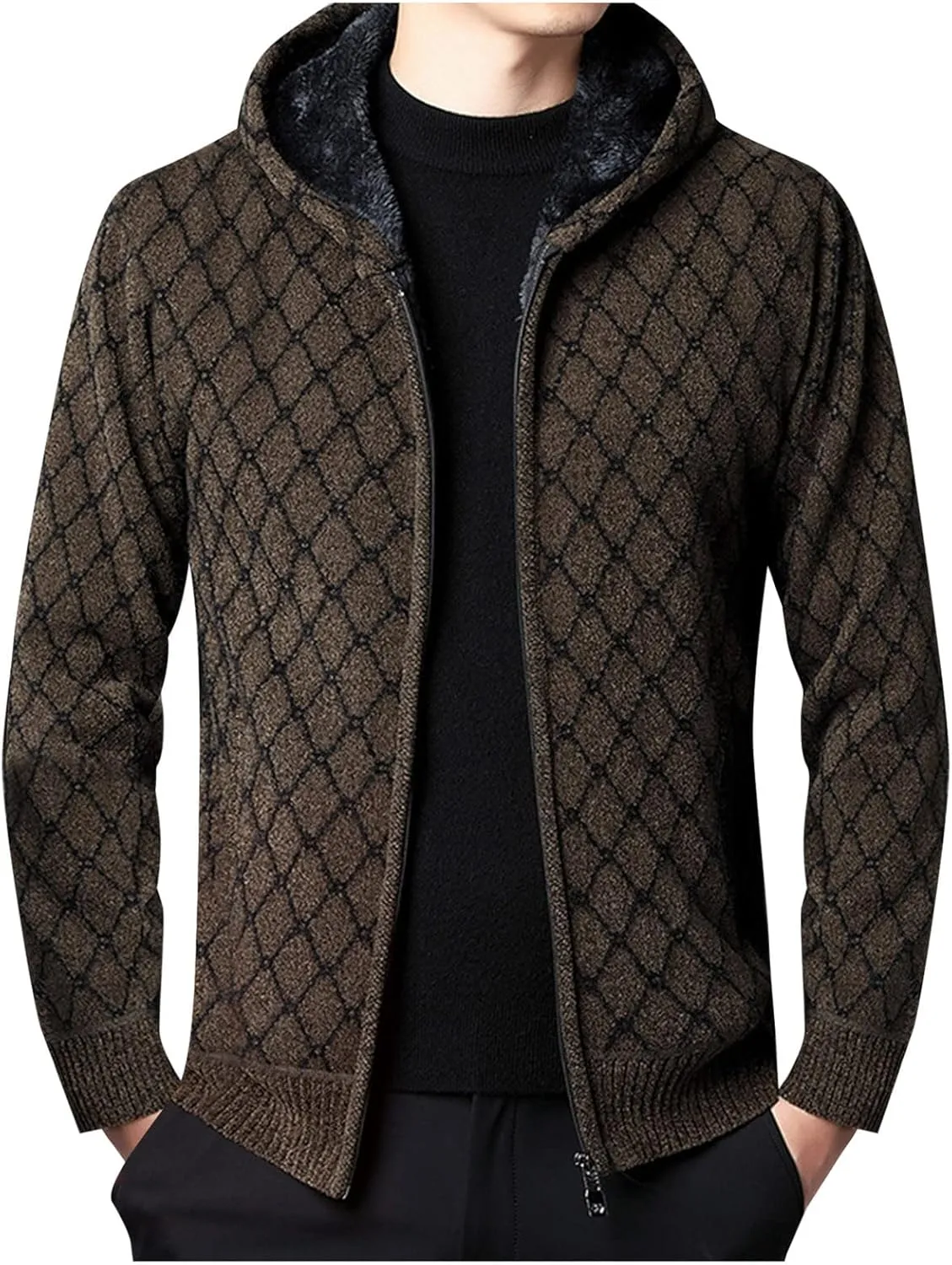 MIDOO Lightweight Golf Rain Jacket Men Knit Cardigan Sweater Slim Long Sleeve Hooded Sweatshirt Outdoor Winter Warm Jackets