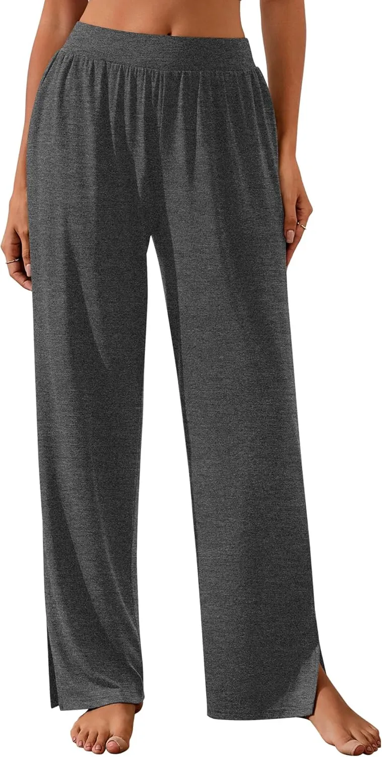 Neer Womens Lounge Yoga Pants Wide Leg Side Slit Sweatpants with Pockets Casual Loose Cozy Pant Comfy flowy Joggers