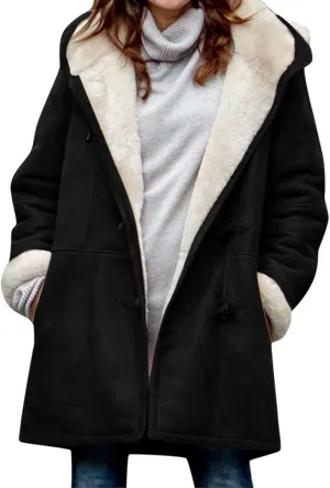 Ogiraw Womens Sherpa Lined Jackets Fashion Winter Fuzzy Fleece Hoodie Sweatshirt Casual Soft Cozy Horn Button Down Coats