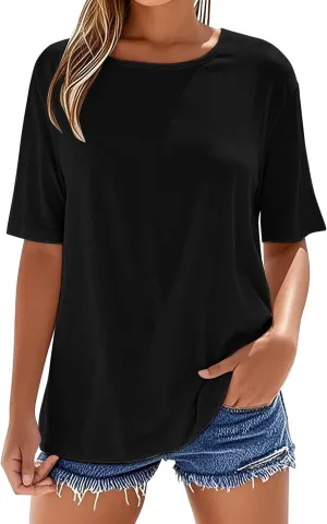 Oversized Tshirts for Women Plus Size Short Sleeve Casual Loose Fit T Shirts Crewneck Summer Basic Tee Tops 2025
