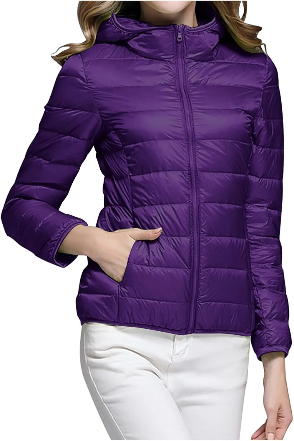 Packable Puffer Jacket Women Lightweight Winter Down Jacket with Hood Quilted Puffer Jacket Casual Full Zip Outerwear