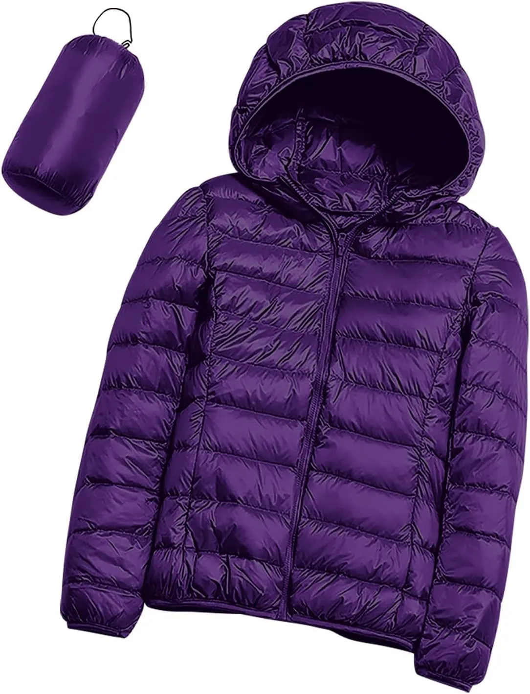 Packable Puffer Jacket Women Lightweight Winter Down Jacket with Hood Quilted Puffer Jacket Casual Full Zip Outerwear