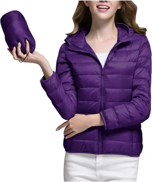 Packable Puffer Jacket Women Lightweight Winter Down Jacket with Hood Quilted Puffer Jacket Casual Full Zip Outerwear