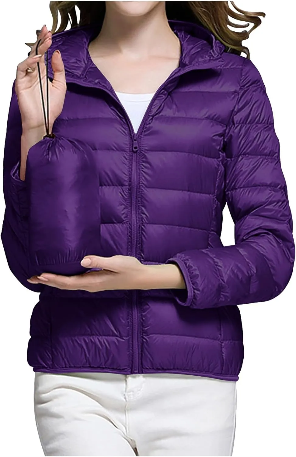 Packable Puffer Jacket Women Lightweight Winter Down Jacket with Hood Quilted Puffer Jacket Casual Full Zip Outerwear