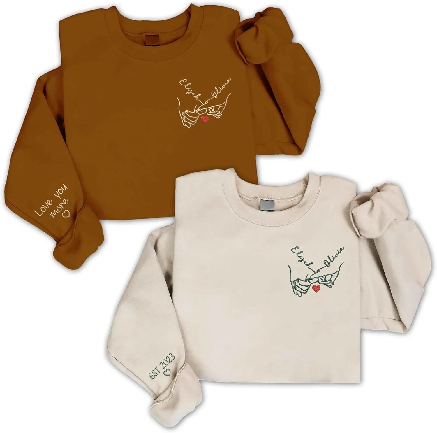 Personalized Embroidered Couple Hoodies, Matching Hoodies, Custom Name and Pinky Promise Design, Hands Holding Design, Gift for Couple, Girlfriend, Boyfriend, Valentine’s Day, Birthday, Christmas
