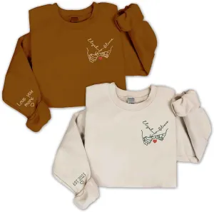 Personalized Embroidered Couple Hoodies, Matching Hoodies, Custom Name and Pinky Promise Design, Hands Holding Design, Gift for Couple, Girlfriend, Boyfriend, Valentine’s Day, Birthday, Christmas