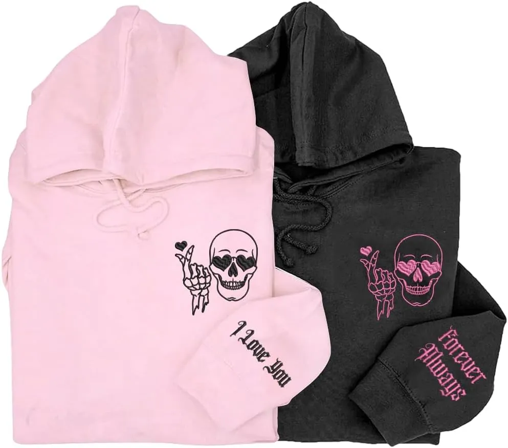 Personalized Embroidered Matching Couple Hoodies - Custom Embroidered, Gifts for Couple