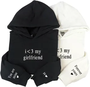 Personalized I Love My Girlfriend Boyfriend Embroidered Hoodie, Custom Forever yours You are mine With Initial Heart Hoodies, Matching Hoodies Couples, Embroidered Roman Numeral Hoodies