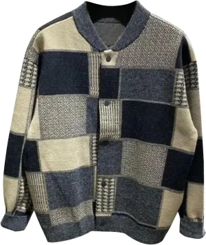 Plaid Cardigan for Men Button Down Knit Sweater Vintage Open Front Sweater Plus Size Knit Cardigan Casual Jackets