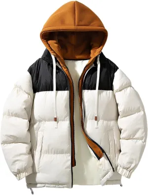 Puffer Jacket Men Winter Waterproof down Coats Fashion Y2k False Double Layer Hooded Quilted Jackets Teen Outerwear