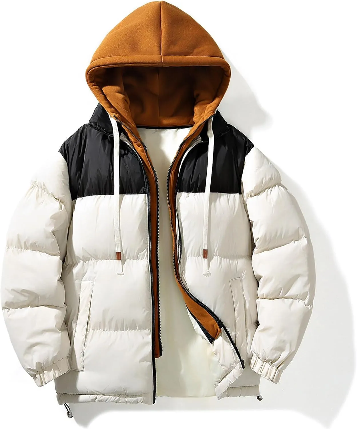 Puffer Jacket Men Winter Waterproof down Coats Fashion Y2k False Double Layer Hooded Quilted Jackets Teen Outerwear