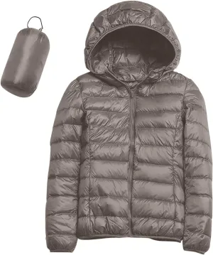 Puffer Jacket Womens with Hood Winter Warm Packable Bubble Jacket Lightweight Slim Fit Short Duck Down Coat