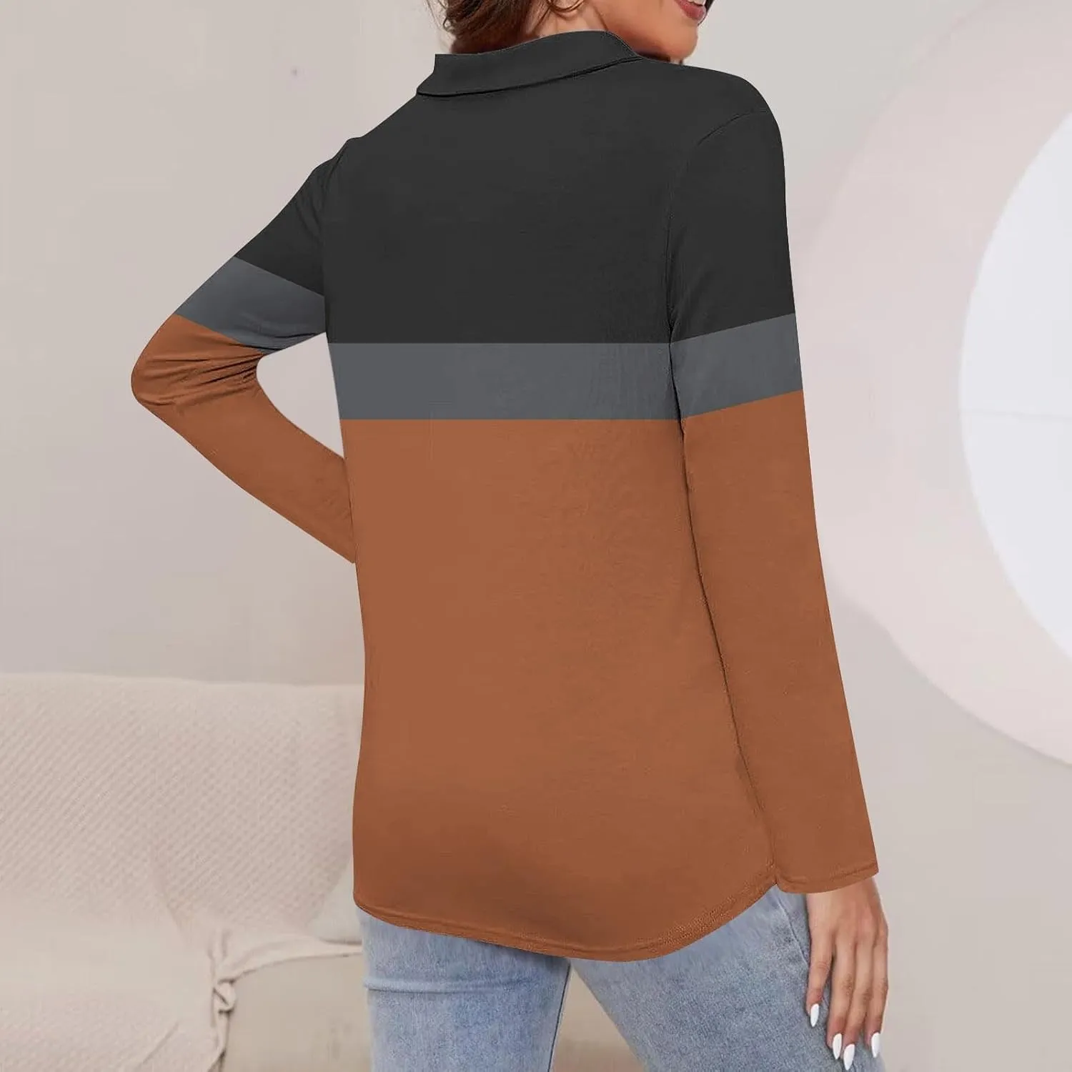 Quarter Zip Pullover Women Long Sleeve Collared Shirts Cozy Soft Tops Pullover Trendy Printed T-Shirts Casual Blouses