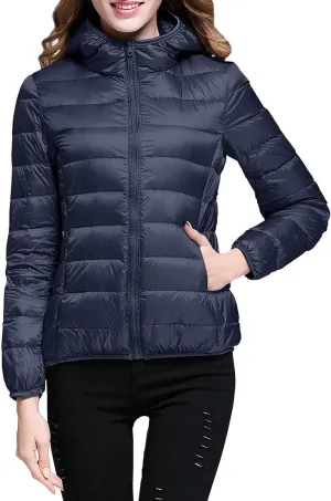 Quilted Jacket Womens Puffer Jacket 2024 Winter Warm Packable Down Jacket Lightweight Slim Fit Hooded Jacket Short Down Coat