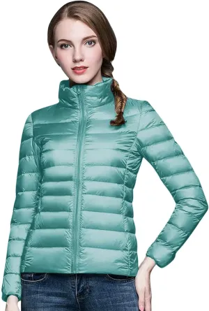 Quilted Jackets for Women Casual Lightweight Hooded Down Jacket Packable Solid Color Puffer Coats Jacket with Storage Bag