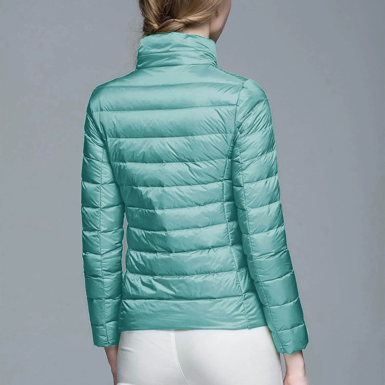 Quilted Jackets for Women Casual Lightweight Hooded Down Jacket Packable Solid Color Puffer Coats Jacket with Storage Bag