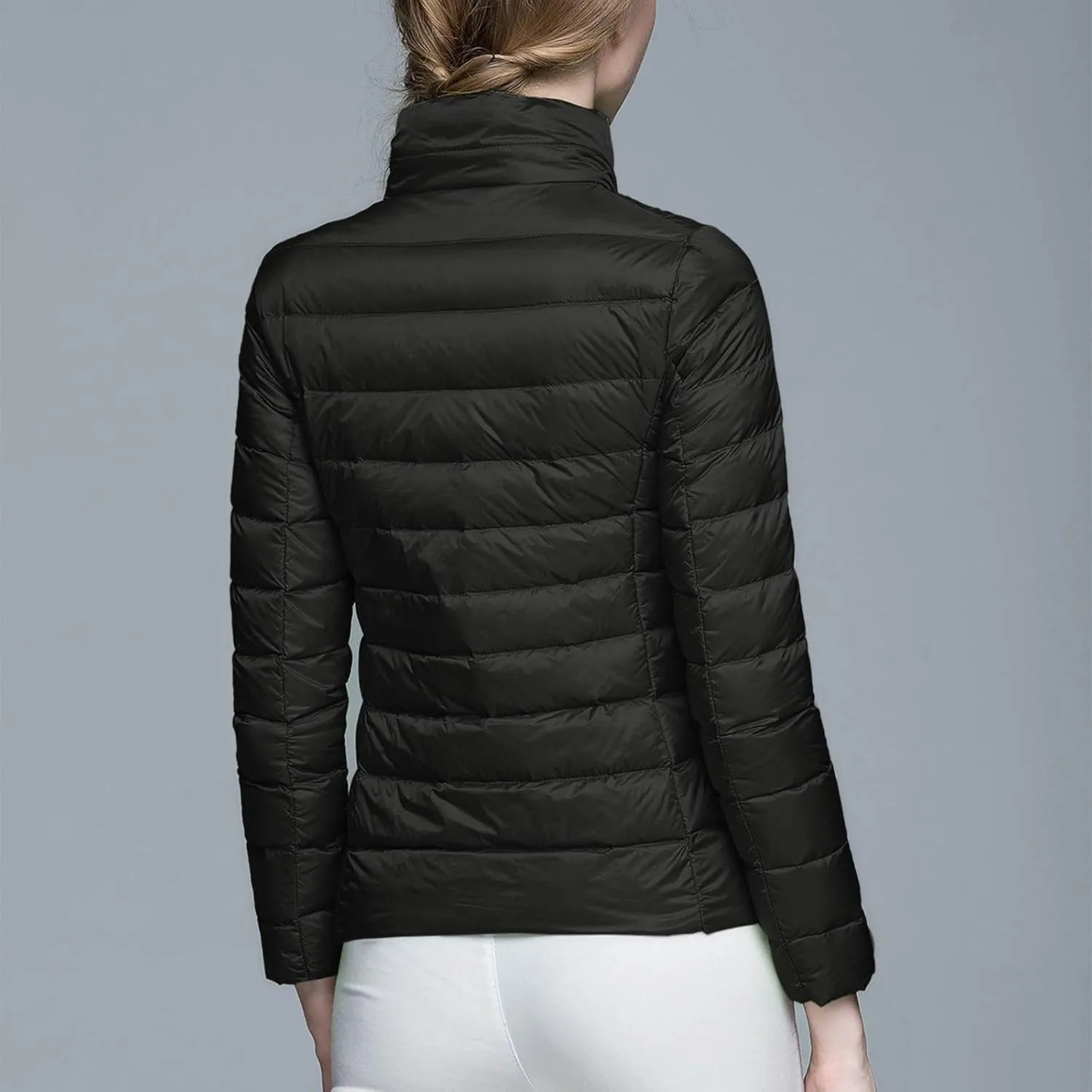 Quilted Jackets for Women Casual Lightweight Hooded Down Jacket Packable Solid Color Puffer Coats Jacket with Storage Bag