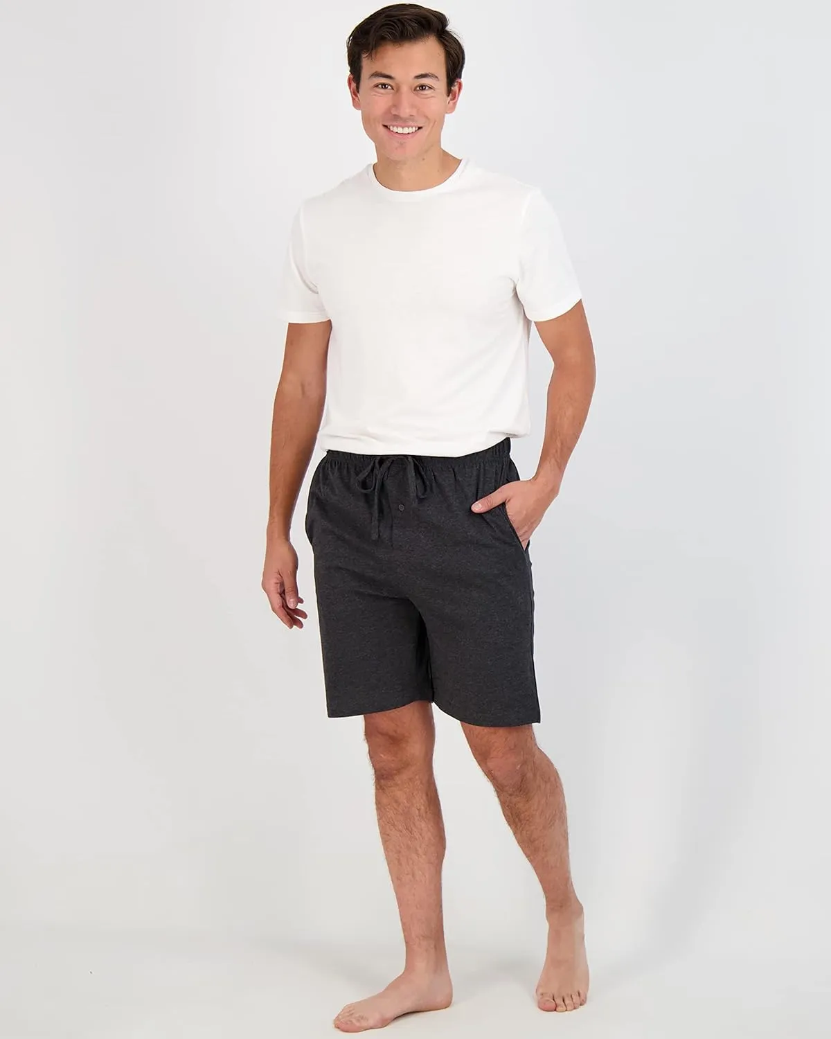 Real Essentials 3 Pack:Mens Cotton Ultra-Soft Knit Sleep Pajama Shorts & Lounge Wear (Available In Big & Tall)