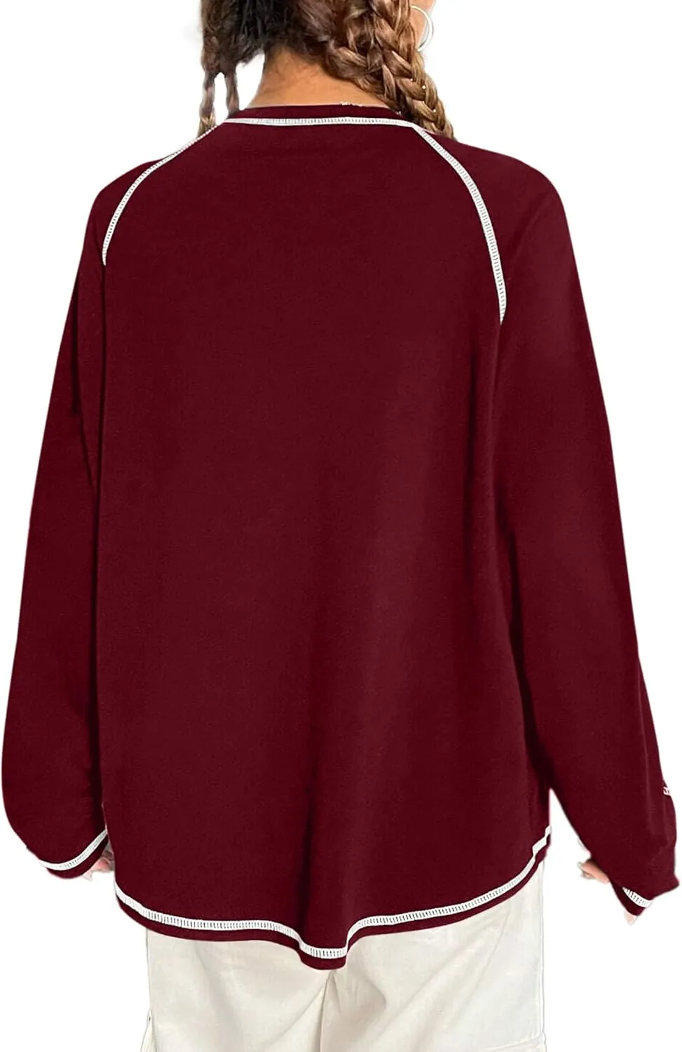 Remidoo Women's Long Sleeve Oversized Tshirt Curved Hem Crewneck Tunic Tops