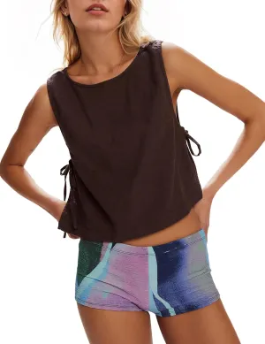 SAFRISIOR Womens Linen Crop Tank Tops 2025 Cotton Summer Sleeveless Shirts Side Split Tie Cute Beach Cropped Vest Tee