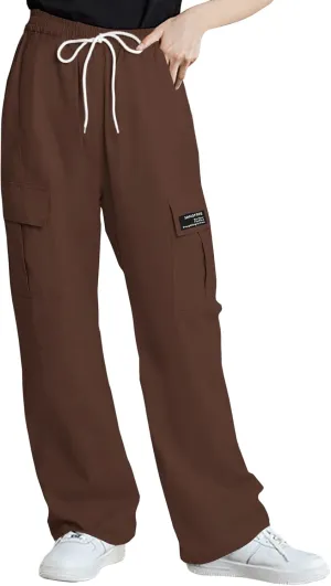 SANGTREE Girl's Womens Cargo Pants High Waisted Adjustable Wide Leg Pants