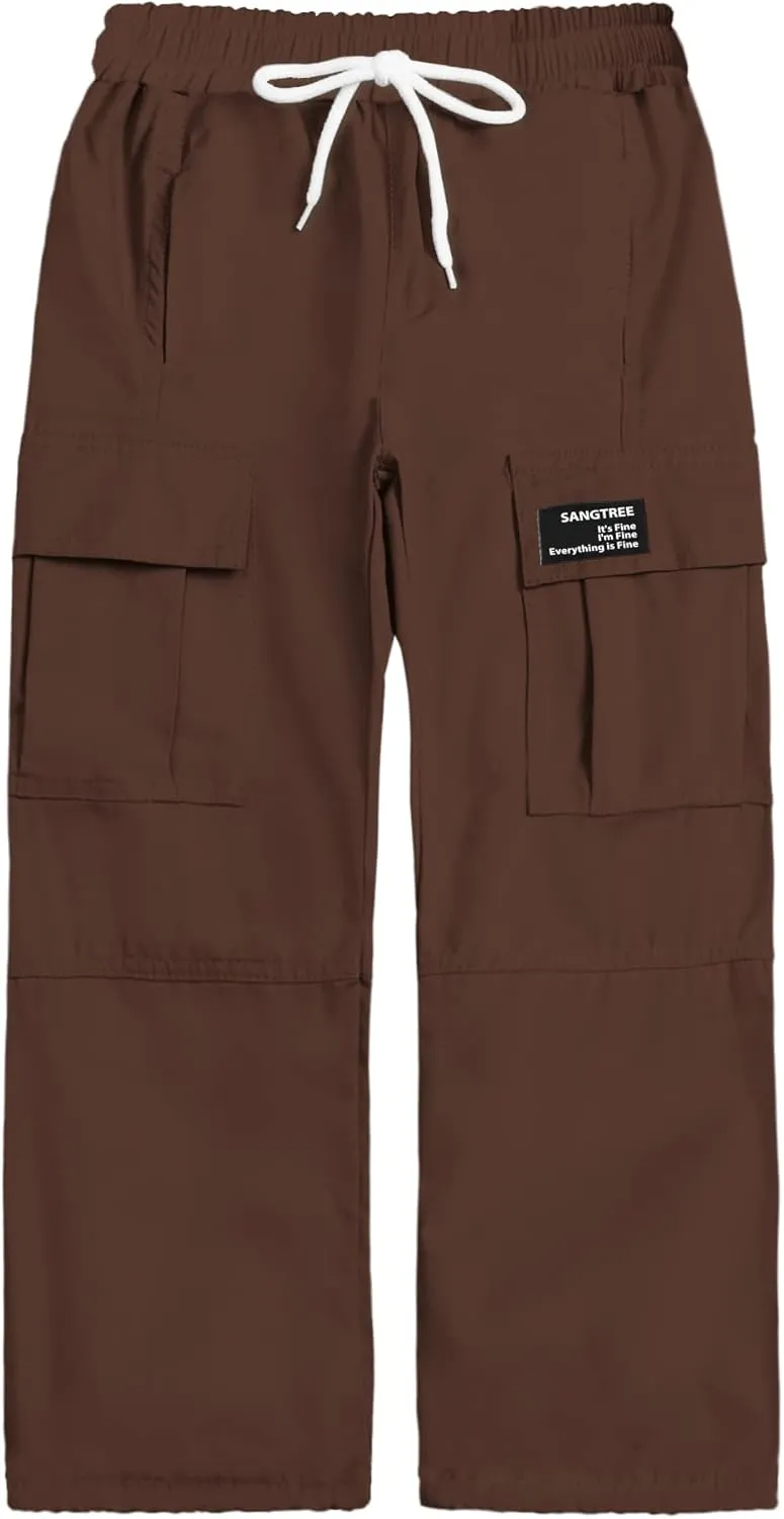 SANGTREE Girl's Womens Cargo Pants High Waisted Adjustable Wide Leg Pants