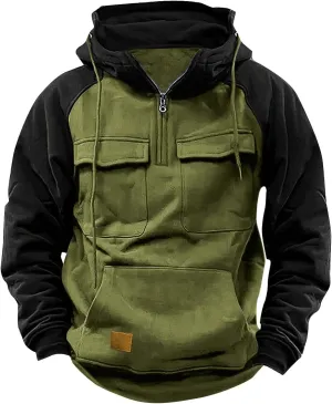 SHAOBGE Tactical Hoodies for Men 2024 Quater-Zip Pullover Vintage Sweatshirt Casual Long Sleeve Cargo Hoodies with Pocket
