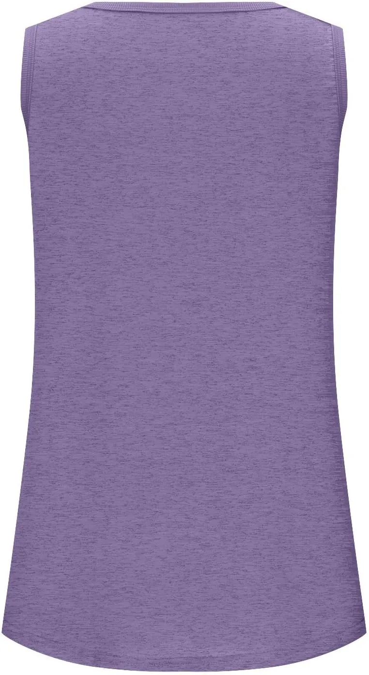 Summer Ribbed Trim Sleeveless T-Shirts for Women Casual Crewneck Tunic Tops Curved Hem Flowy Loose Fit Tanks Shirts