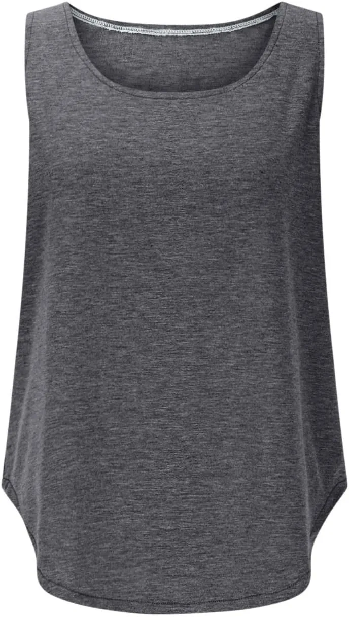 Summer Tank Top for Women Sleeveless Ribbed Trim Scoop Neck Flowy Curved Hem Basic Tops Shirts Beach Vacation Clothes