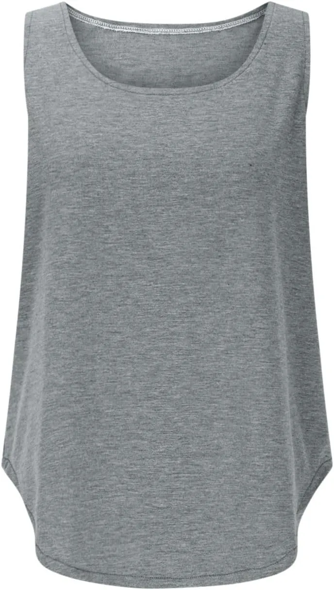 Summer Tank Top for Women Sleeveless Ribbed Trim Scoop Neck Flowy Curved Hem Basic Tops Shirts Beach Vacation Clothes