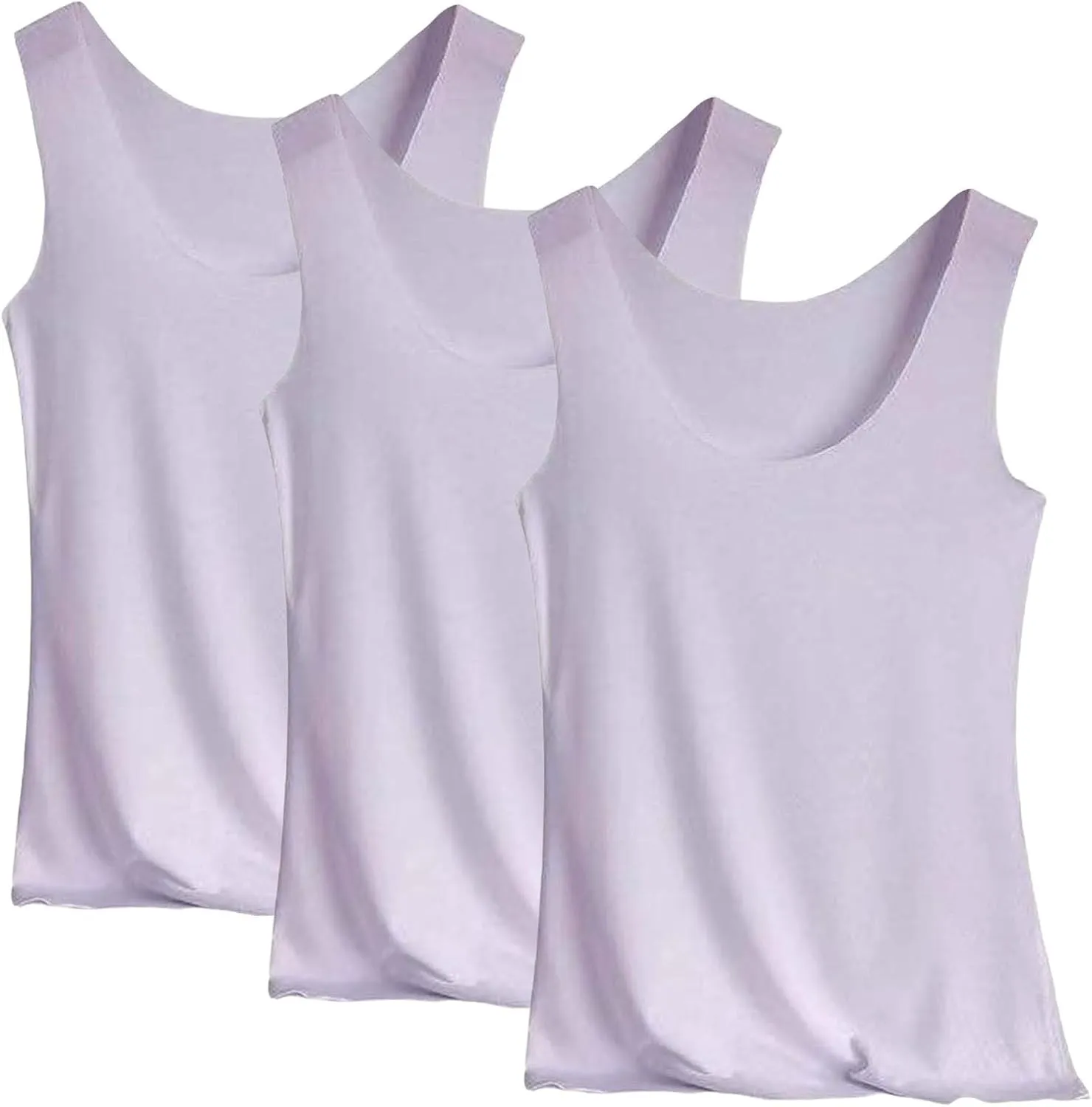 Summer Tank Tops for Women 3pcs Loose Fit Pleated Square Neck Sleeveless Tops Curved Hem Flowy
