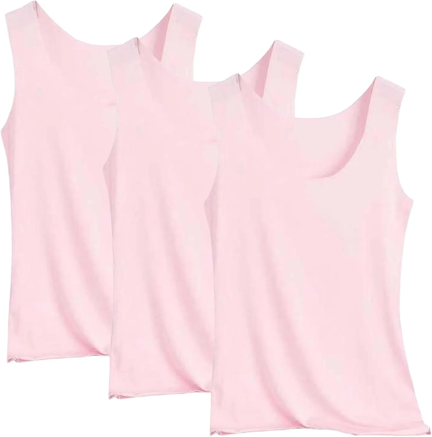 Summer Tank Tops for Women 3pcs Loose Fit Pleated Square Neck Sleeveless Tops Curved Hem Flowy