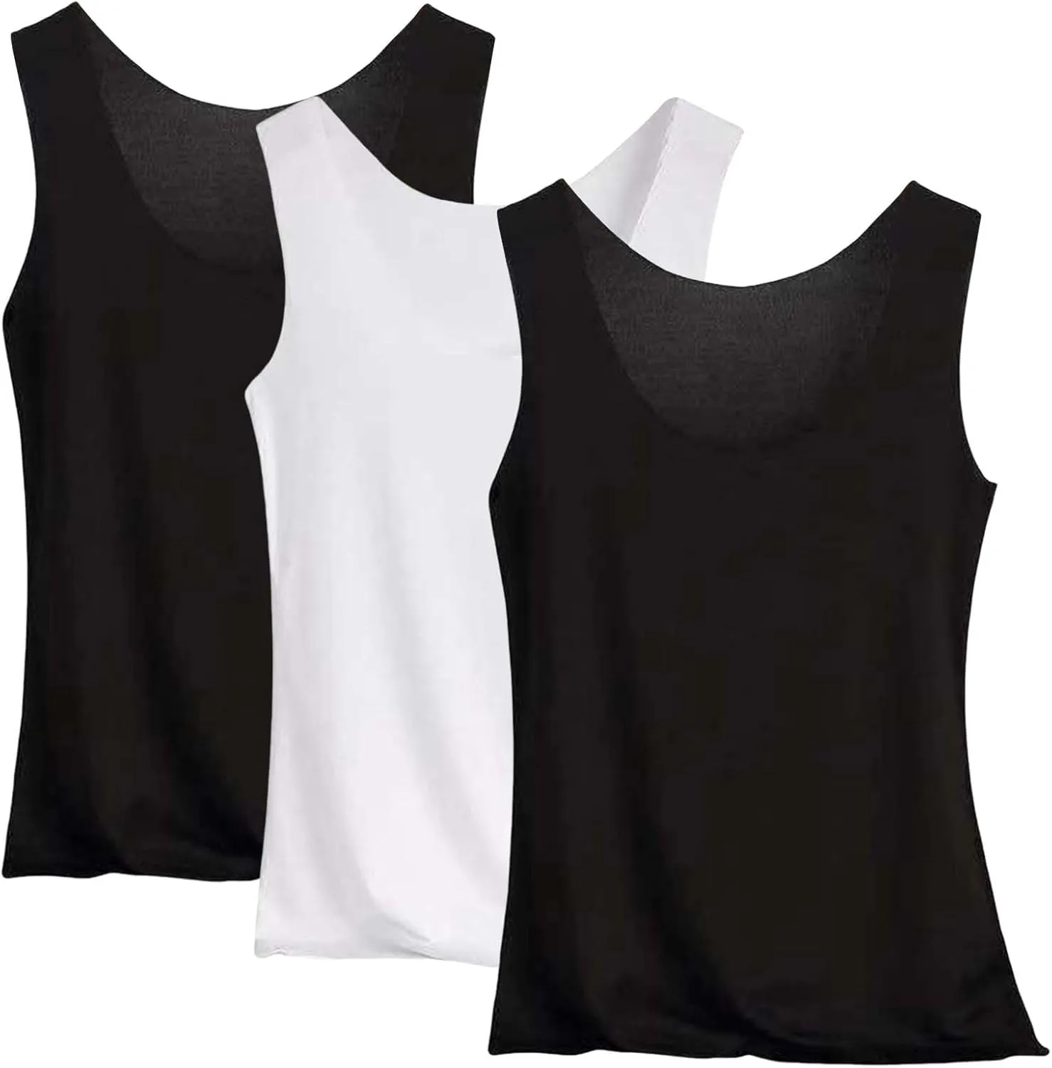 Summer Tank Tops for Women 3pcs Loose Fit Pleated Square Neck Sleeveless Tops Curved Hem Flowy
