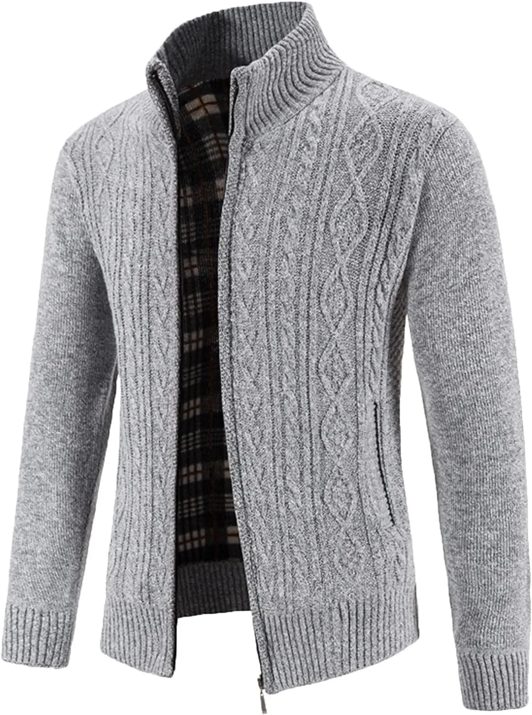 Sweaters for Men,Men's Casual Slim Full Zip Thick Knitted Cardigan Sweaters Cable Knit Long-Sleeve with Pockets