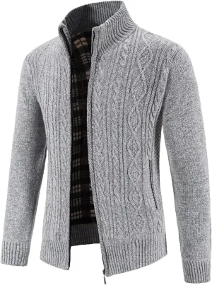 Sweaters for Men,Men's Casual Slim Full Zip Thick Knitted Cardigan Sweaters Cable Knit Long-Sleeve with Pockets