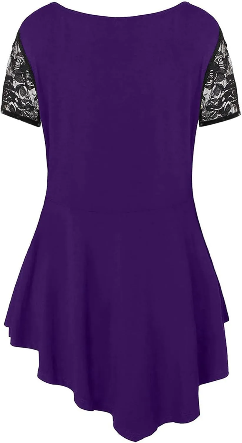 Tee Shirts for Women Summer Fall Short Sleeve Crewneck Lace Floral Loose Fit Plus Size Basic Tops Shirts Women 2025
