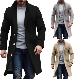 Thatrich Trenchcoat for Men Long Business Jacket Wool Blend Peacoat Office Work Coat Warm Formal Jacket Classic Fit Overcoats